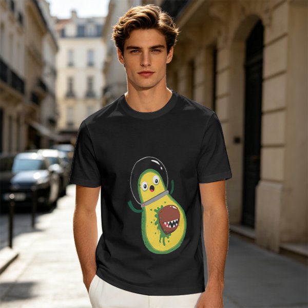 Olive T-Shirt With Astronaut Avocado Monster Print