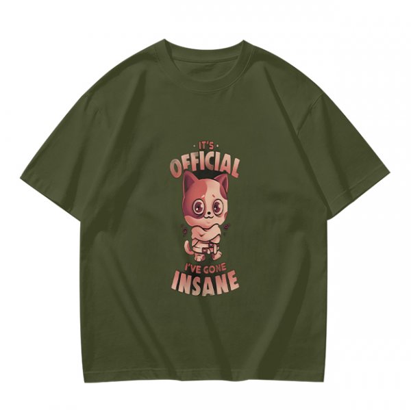 Olive Graphic T-Shirt With Insane Cat Illustration And Text