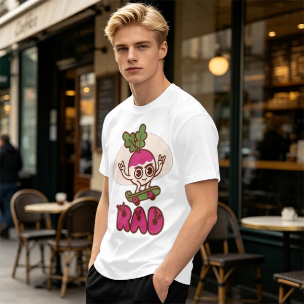 Olive T-Shirt With Rad Skating Radish Cartoon Graphic