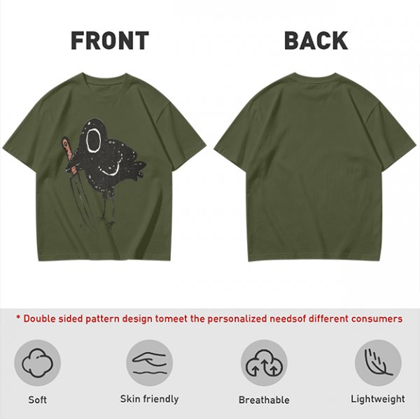 Olive T-Shirt With Dark Crow Holding Knife Graphic Print