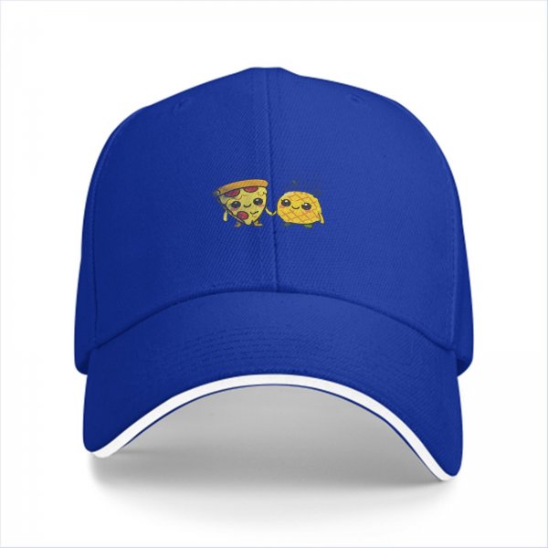Black Baseball Cap With Cute Pizza And Pineapple Friends Print