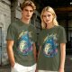 Olive T-Shirt with Whimsical Forest Spirit and Butterfly Print