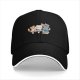 Black Baseball Cap With Cute Cats Eating Pizza Design