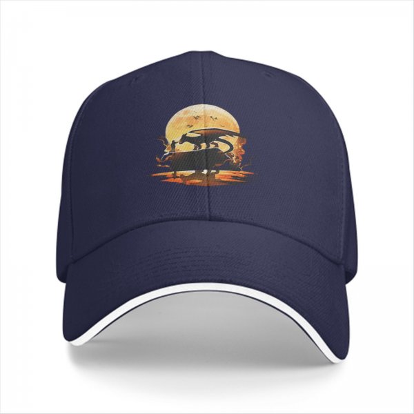 Black Baseball Cap With Dragon And Full Moon Silhouette Art
