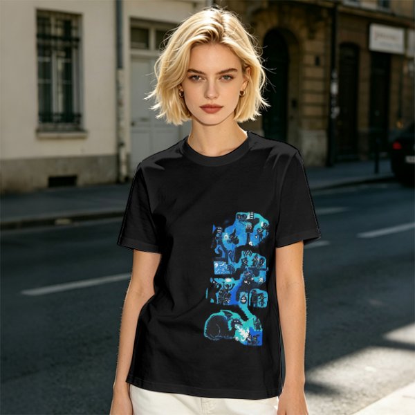 Olive Green T-Shirt with Blue Abstract Graphic Print