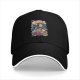 Black Baseball Cap With Whovio Cereal Themed Graphic Print