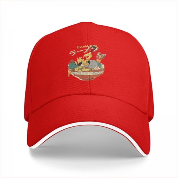 Black Baseball Cap with Ramen Bowl and Dragon Monster Graphic