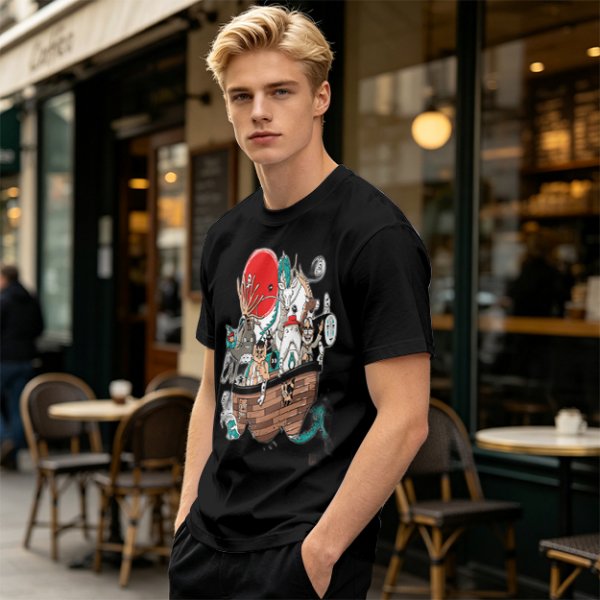 Studio Ghibli Characters Boat Graphic Olive T-Shirt