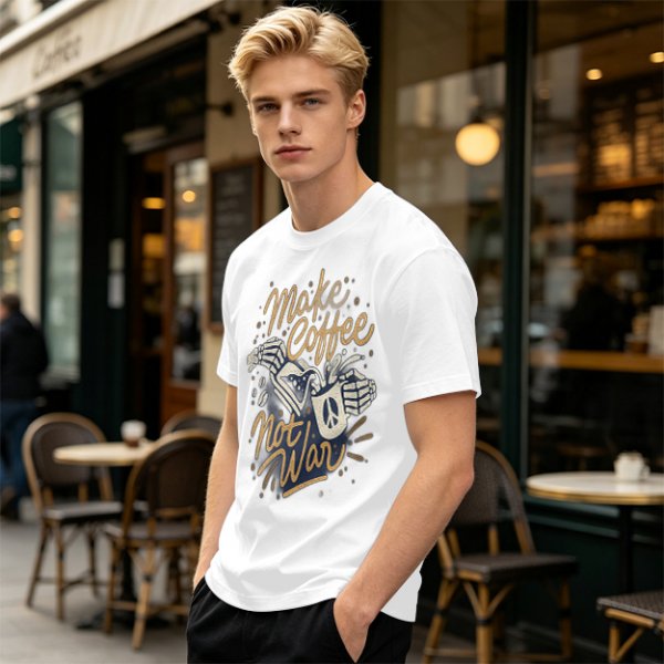 Make Coffee Not War Skeleton Hand Graphic T-Shirt