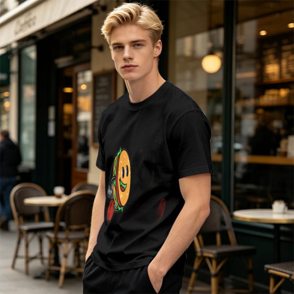 Olive T-Shirt With Cartoon Running Hamburger Character Print