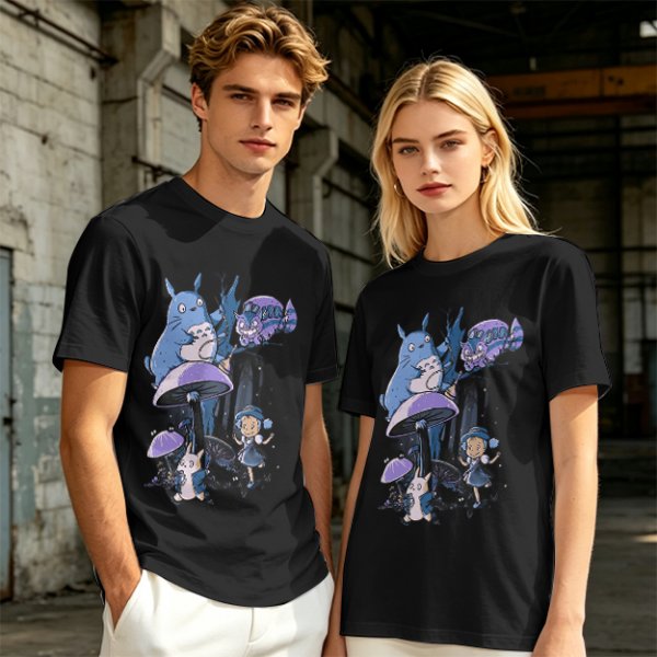 Olive T-Shirt with Whimsical Fantasy Creature and Character Print