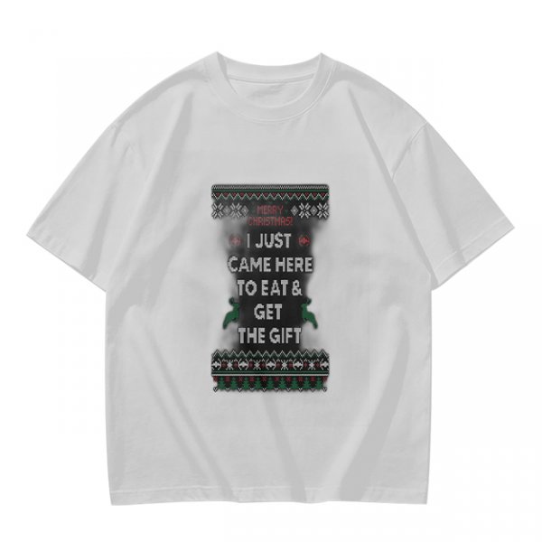 Olive Christmas T-Shirt With 'I Just Came Here To Eat & Get The Gift' Print