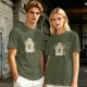 Olive Green T-Shirt With Cute Totoro And Leaf Print