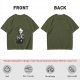 Olive T-shirt with Skeleton in Coffin Holding Coffee Print