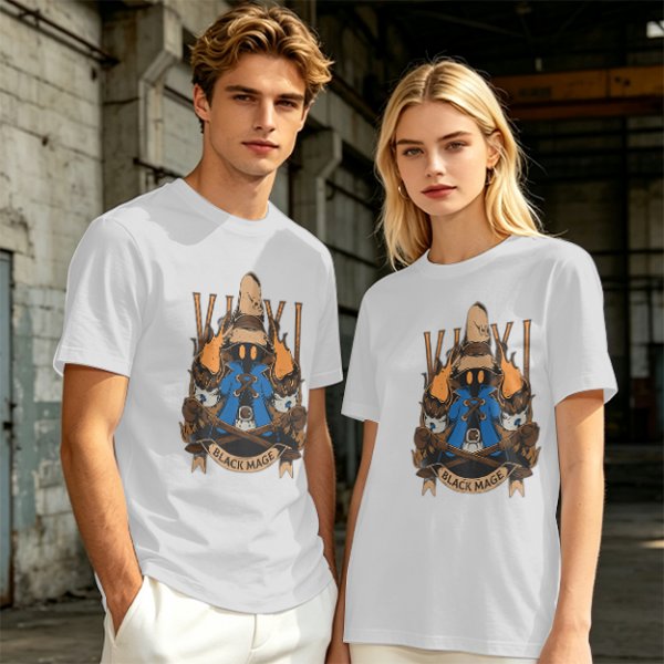 Olive Green T-Shirt with Final Fantasy Black Mage Graphic Print