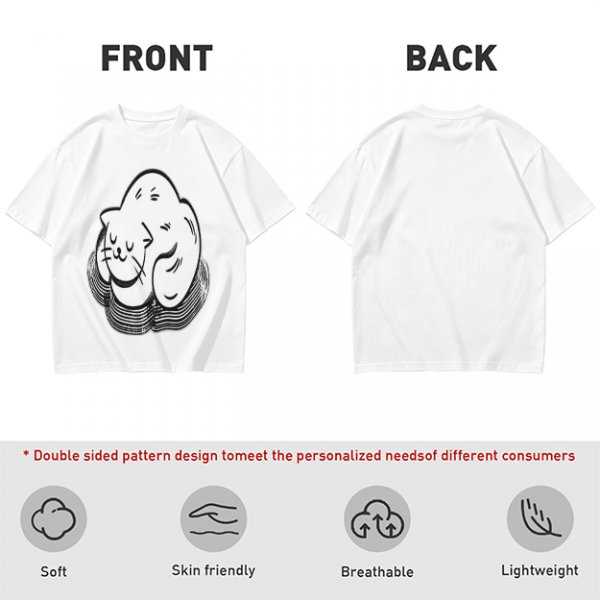 Olive Green T-Shirt With Sleeping Curled Cat Graphic Print