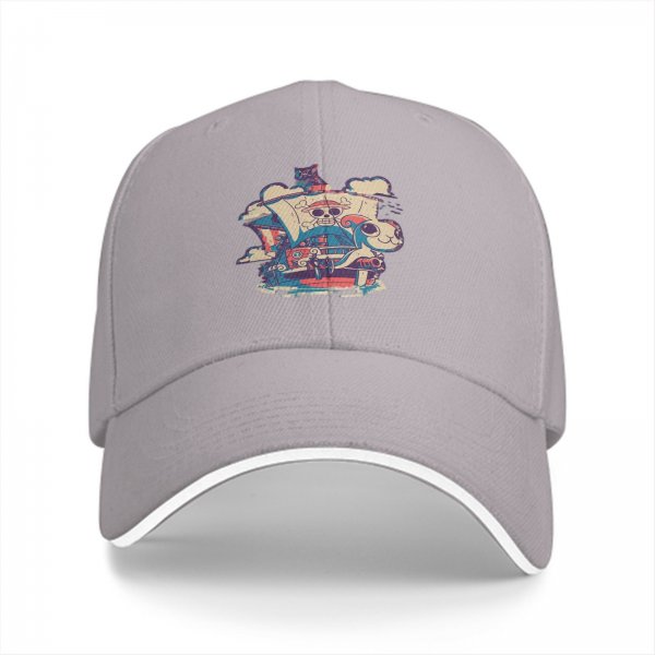 Black Baseball Cap With Anime Pirate Ship Graphic