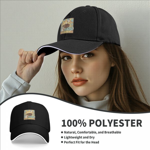 Black baseball cap with tarot card style coffee graphic