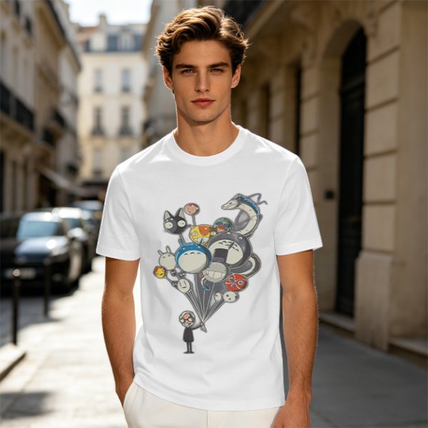 Olive T-Shirt With Studio Ghibli Character Balloon Print