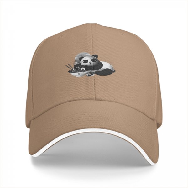 Black Baseball Cap With Cute Panda Eating Ramen Graphic