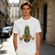 Olive Green T-Shirt With Ornate Golden Frame And Green Wolf Head Print
