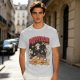 Olive green graphic t-shirt with playful pupperoni pizza dog design