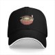 Black baseball cap with frog in ramen bowl graphic