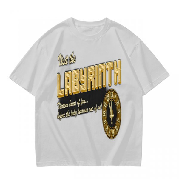 Visit the Labyrinth Themed Graphic Tee with Clock Design