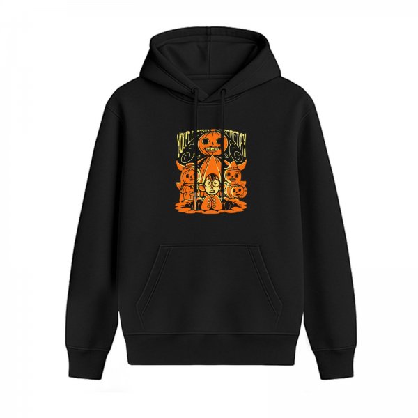 Black hoodie with Halloween pumpkin and character graphic print