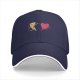 Black baseball cap with dancing pizza slice and pink heart design