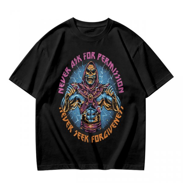 Olive t-shirt with skeleton warrior graphic and permission forgiveness text