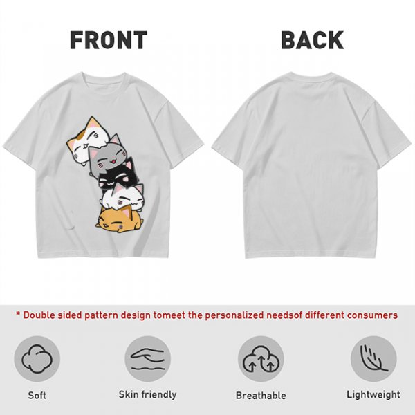 Olive T-Shirt With Stacked Cute Chibi Cats Graphic