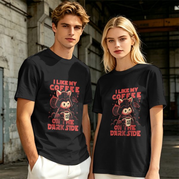 Olive T-Shirt with Cat Darth Vader 'I Like My Coffee On The Dark Side' Print