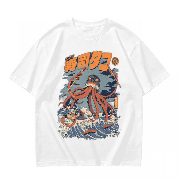 Japanese octopus sushi wave graphic t-shirt design