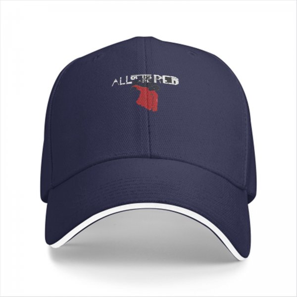 Black baseball cap with 'All of Us Are Red' text and red graphic