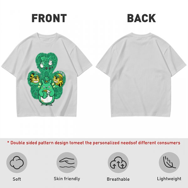 Olive Green T-Shirt With Studio Ghibli Clover Graphic Print