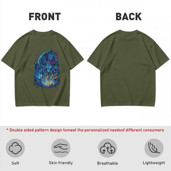 Olive T-Shirt With Blue Fantasy Monster Graphic Print