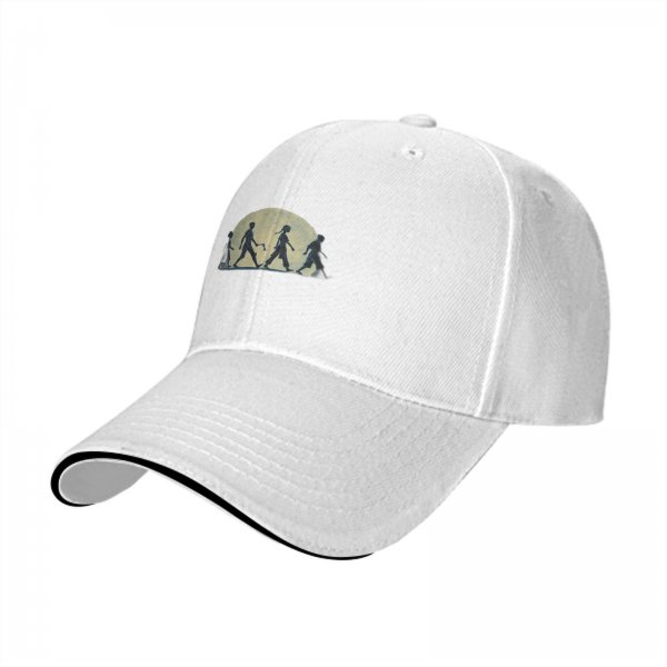 Black baseball cap with walking silhouettes against a moon backdrop