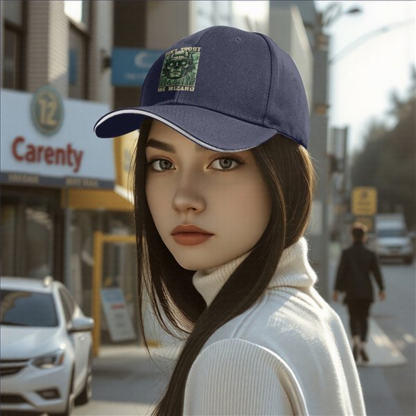 Black baseball cap with 'Don't Trust The Wizard' robot graphic