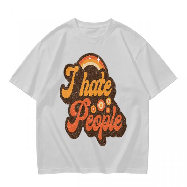 Olive Green Retro Graphic T-Shirt with "I Hate People" Print