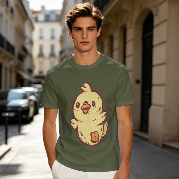 Olive T-Shirt With Cute Cartoon Chick Graphic
