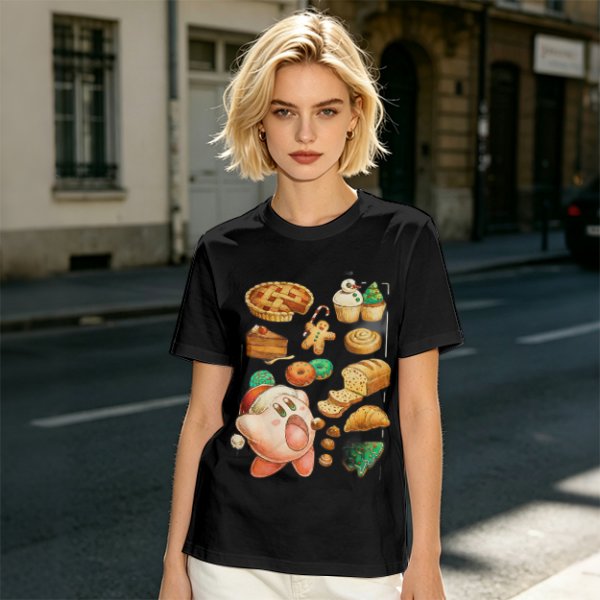 Kirby Christmas Pastry Graphic Tee For Holiday Food Lovers