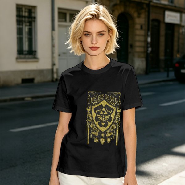Timeless Ocarina Zelda Shield Graphic Olive T-Shirt