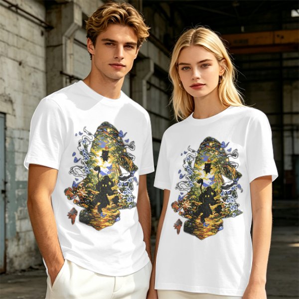 Olive Green T-Shirt With Mystical Cat Silhouette Graphic Print