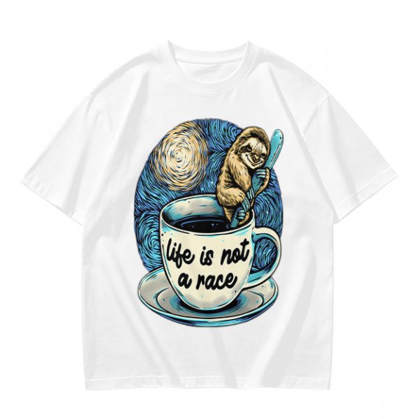 Life Is Not A Race Sloth Coffee Starry Night T-Shirt