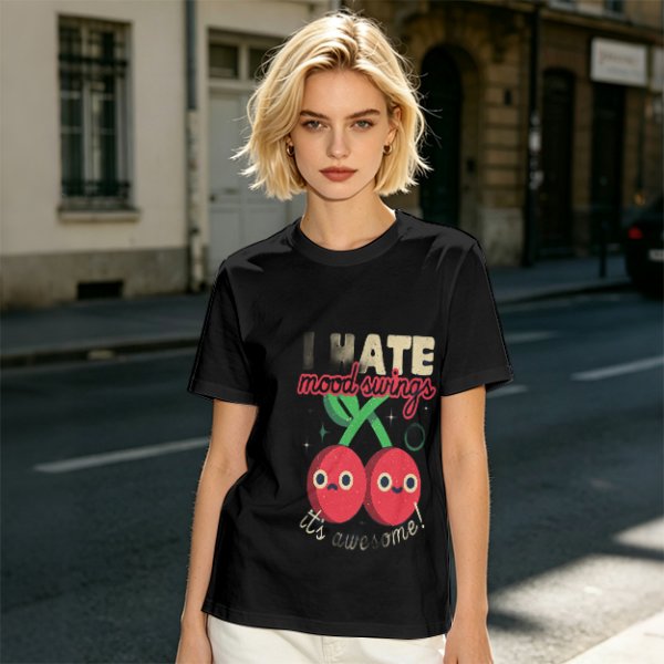 Olive Graphic T-Shirt With I HATE mood swings Cherry Print