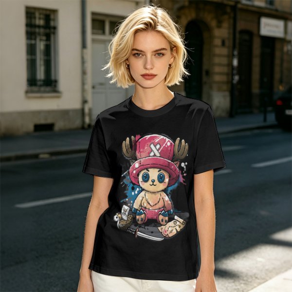 Olive T-shirt with One Piece Tony Tony Chopper Graphic Print