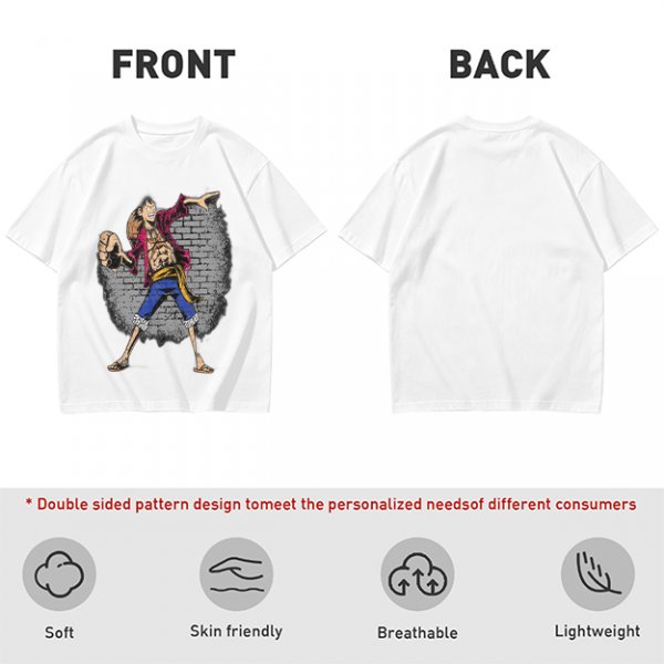 Olive T-Shirt with Monkey D Luffy Breaking Through Brick Wall Art