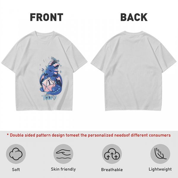 Olive T-Shirt With Sad Dragon Holding D20 Natural 1 'Like A Today' Print