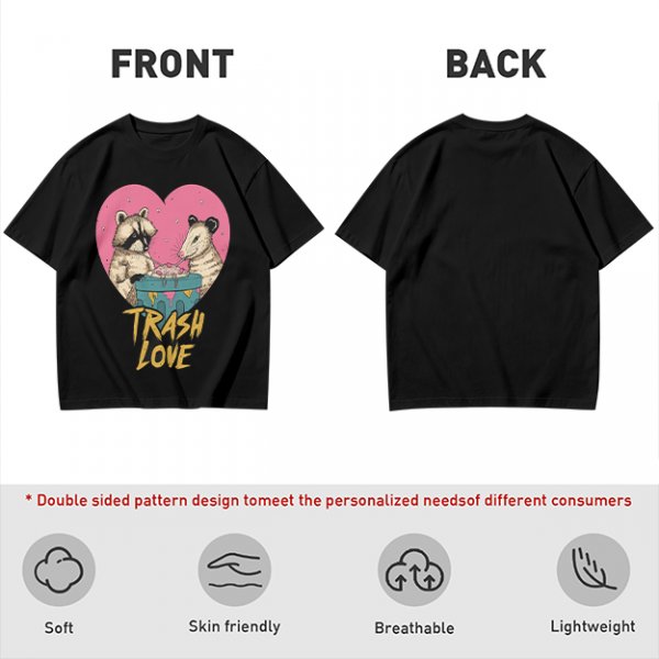 Olive Graphic T-Shirt with Raccoon and Opossum Trash Love Design